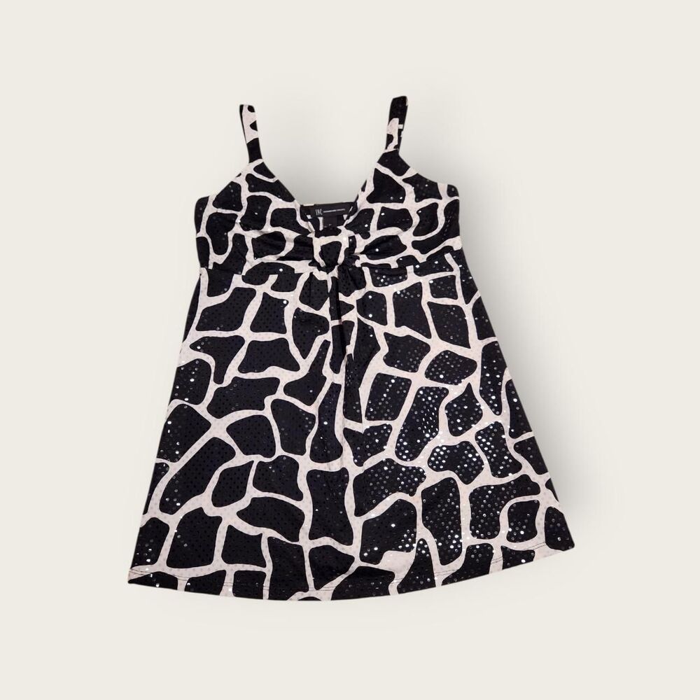 Vintage Y2k INC black and white animal print empire waist flowy babydoll tank